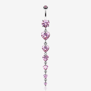 Enchanting Heart Cascade Belly Ring-Pink
